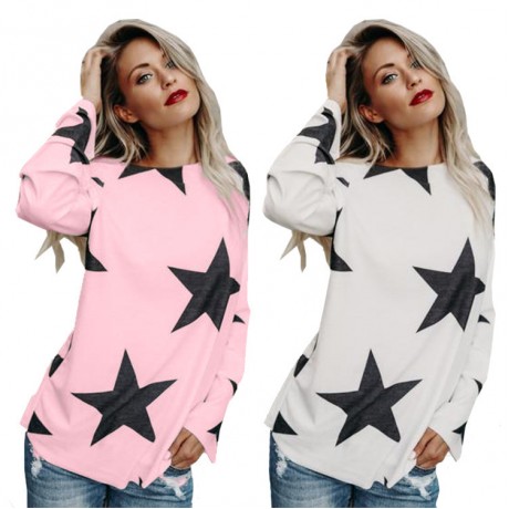 Women's Casual Wear  Long Sleeve Star Blouse Street-Style T-Shirt  S-XXL