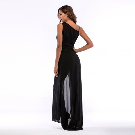 Women's Casual V Neck Side Split Sleeveless Beach Long Maxi Dress Strappy Adjustable (S-XL)